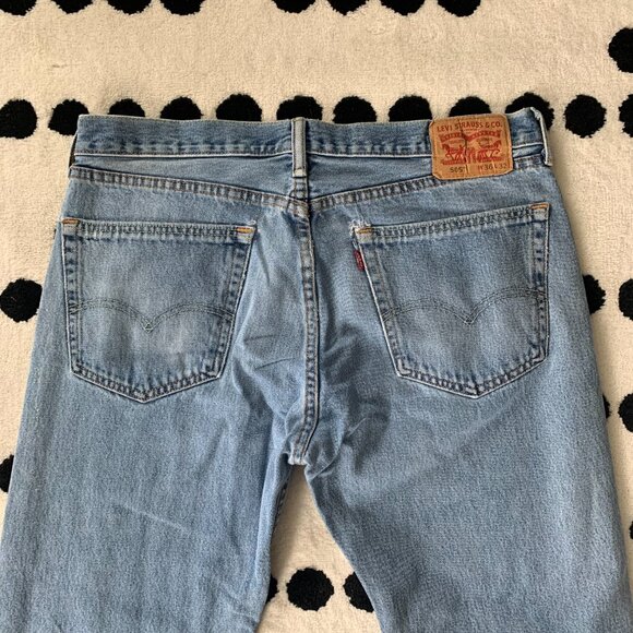 Levi's 505 Regular Fit Distressed Light Wash Denim Straight Leg Jeans - Picture 5 of 15